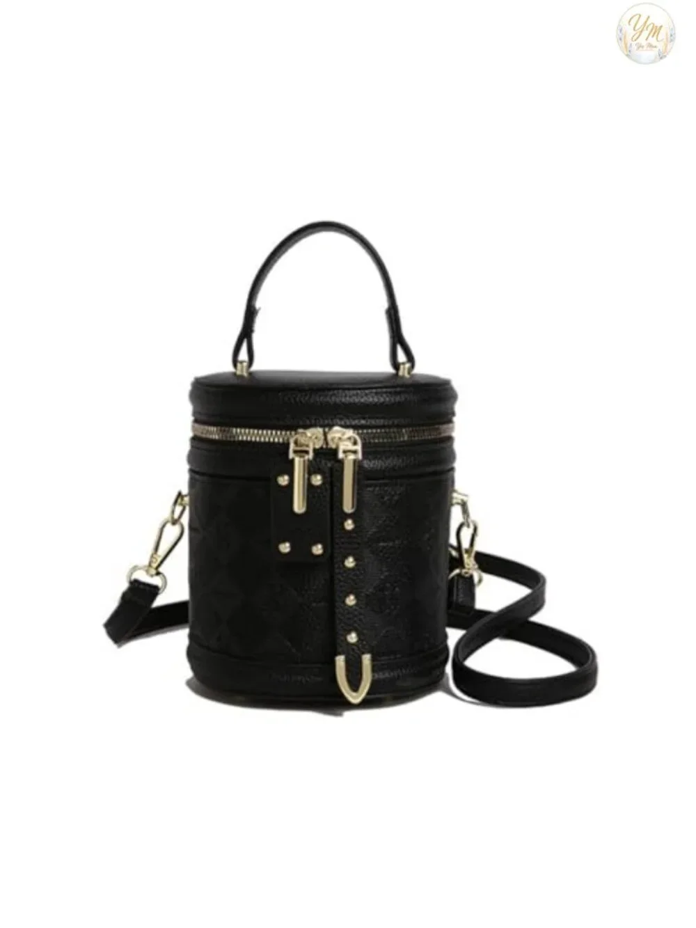 Vegan Leather Quilted Mini Bucket Crossbody Bag with Top Handle